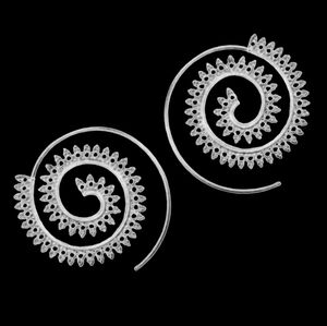 Silver Spiral Boho Metal Lace Trim Hoop Earrings Festival Swirl Hoops Bohemiam